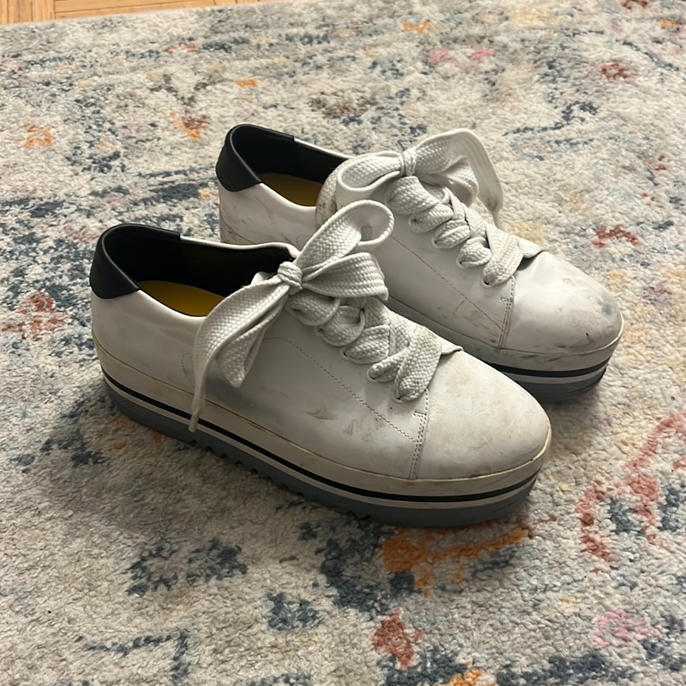 Zara Stripped Platform White Sneaker